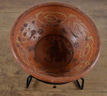 American Slip Decorated Bowl: possibly Maryland, or Virginia ca. 1850. Slip decorated.3"H X 8.5" TOP DIAM