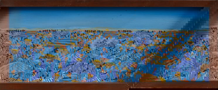 Haitian Folk Art Painting: paint on canvas framed21" X 8.25"