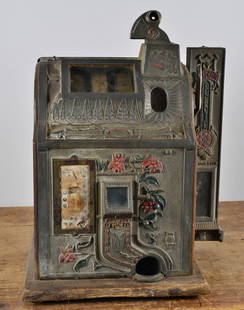 Antique Slot Machine: slot Machine ca. 1911. Wear through out. Most likely need mechanical attention. Buyer is responsible for pickup or shipping.25"H X 18" X 15.25"D .