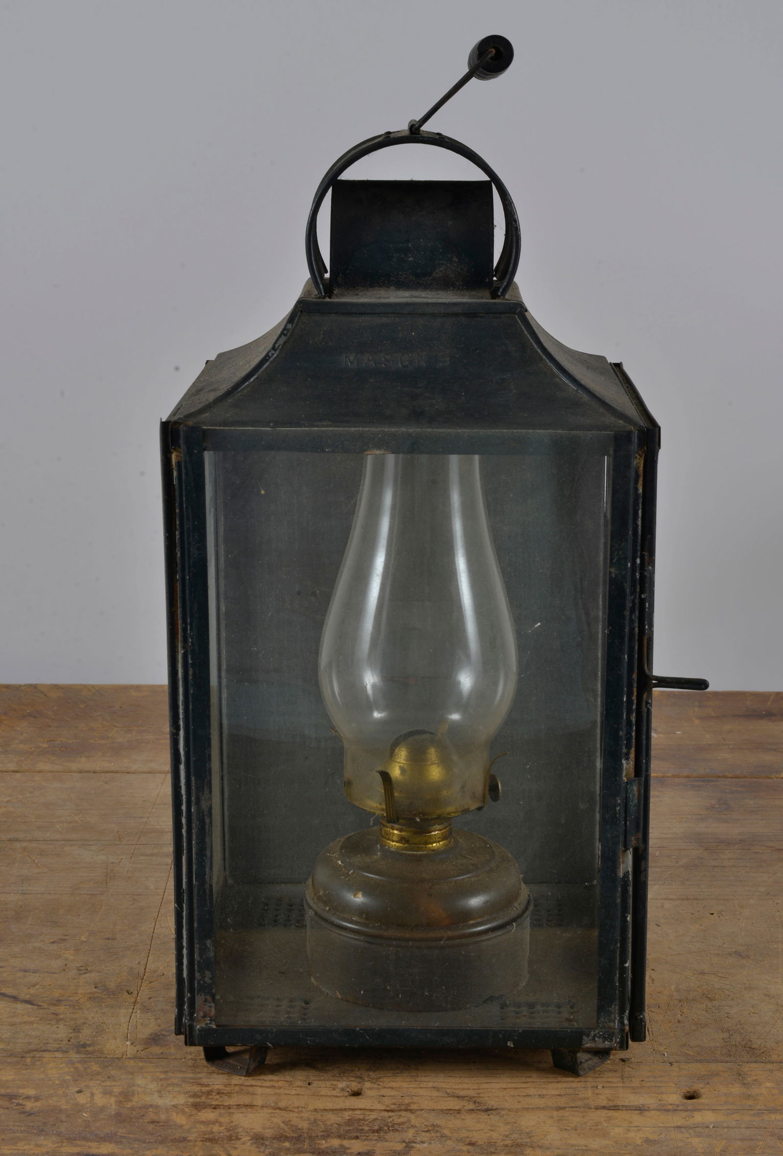 19th Century American Whale Oil Lamp: from an early collection of Americana discovered by a local picker.18" TO TOP OF HANDLE
