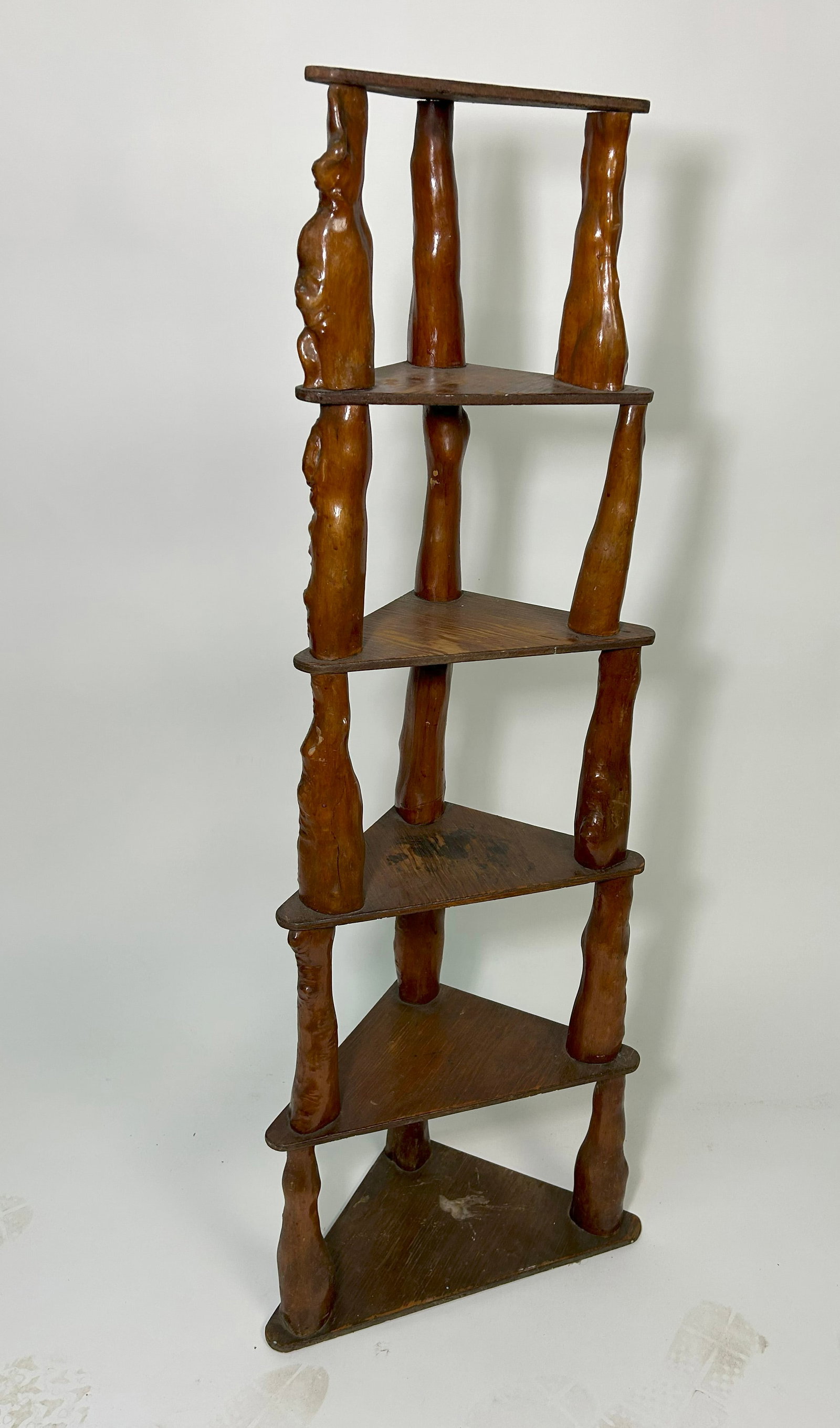 Folk Art What Not Shelf: stained wood, large item50"H