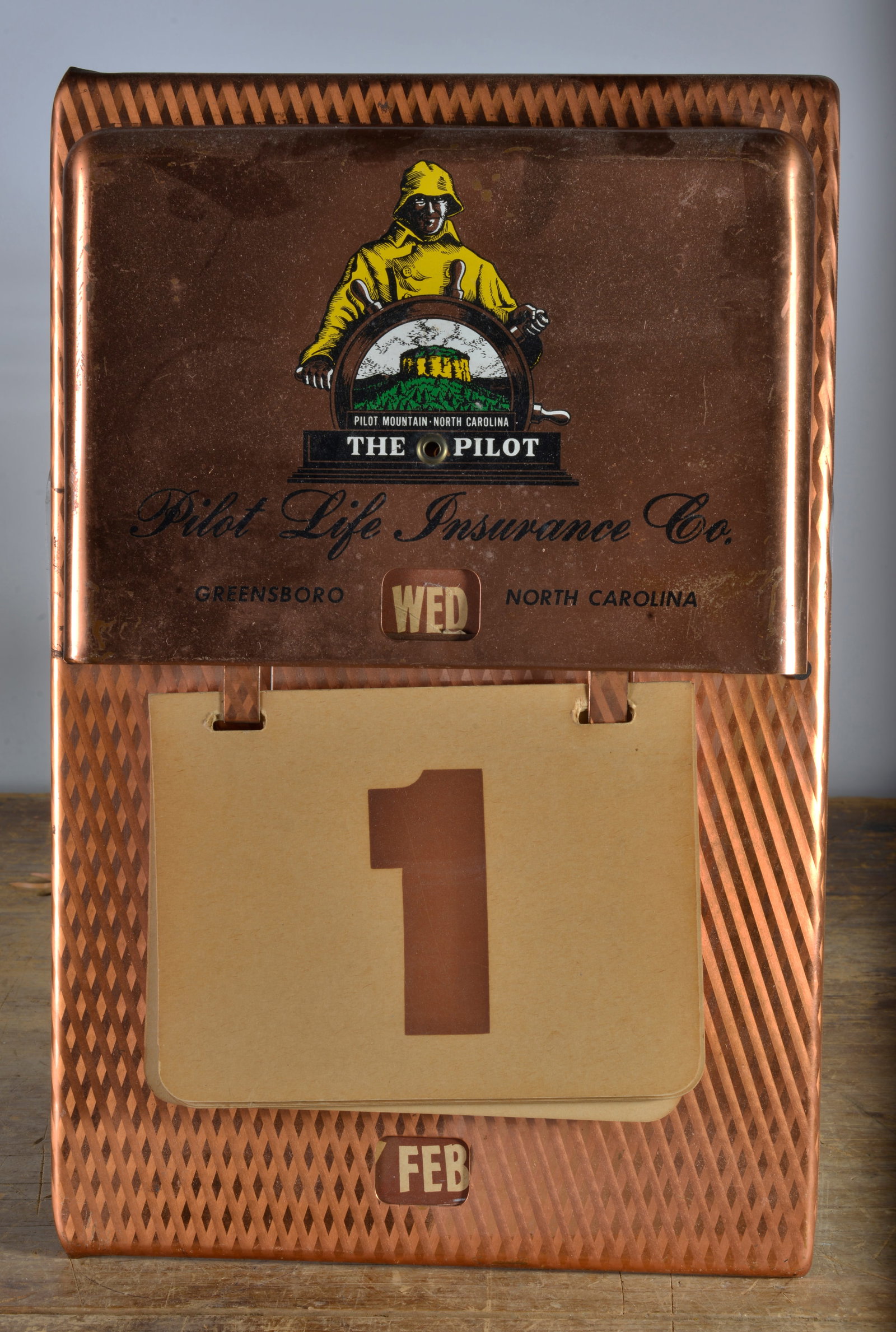 METAL PERPEGTUAL PILOT LIFE INSURANCE GREENSBORO NC CALENDAR: 15" X 2" X 9.5"