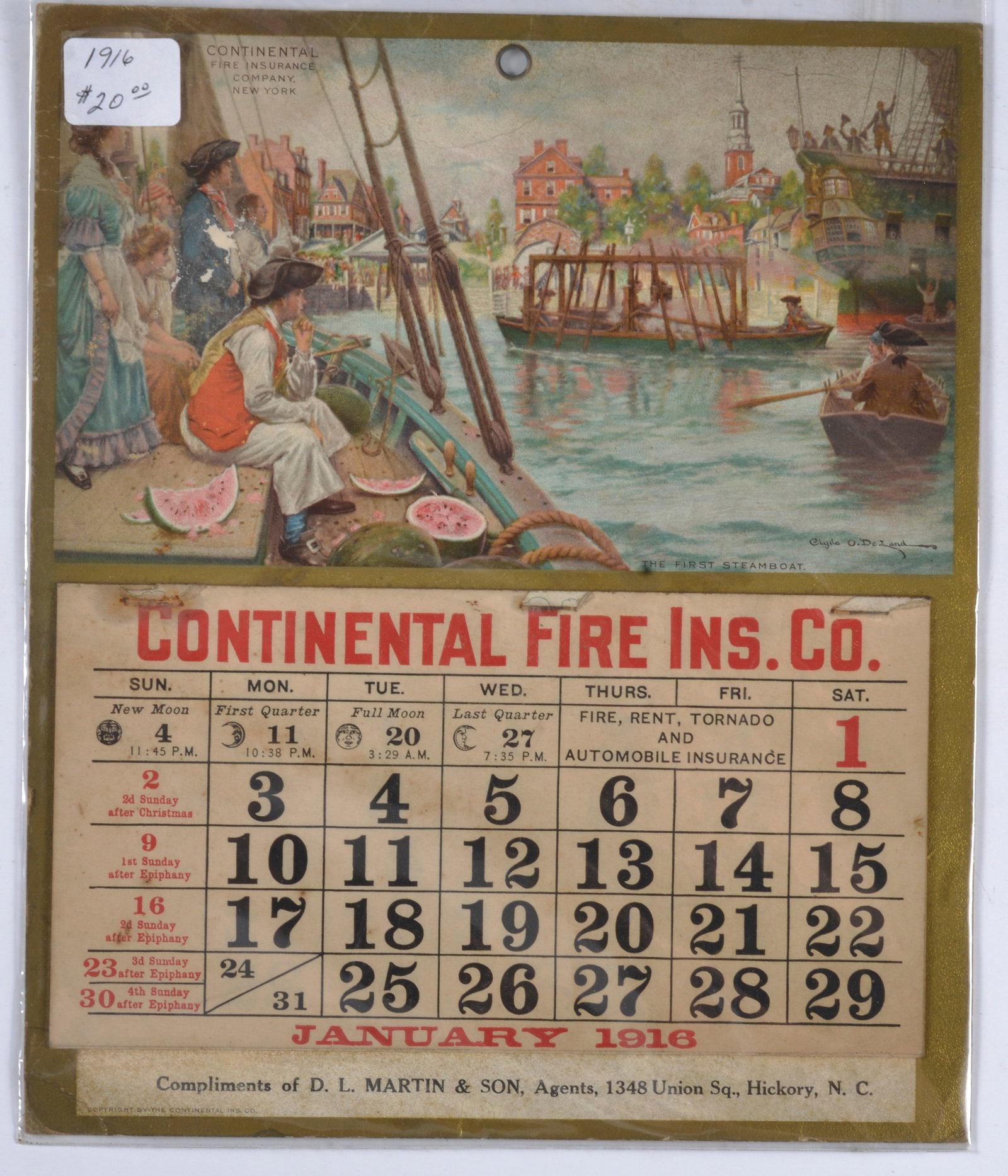 Early 1900s Continental Fire Ins Calendar: all items are what the picture describes. Condition varies please see photos. ALL SALES ARE FINAL. Most of these items we can ship in house and we will have shiping in the invoice. Not responsible for