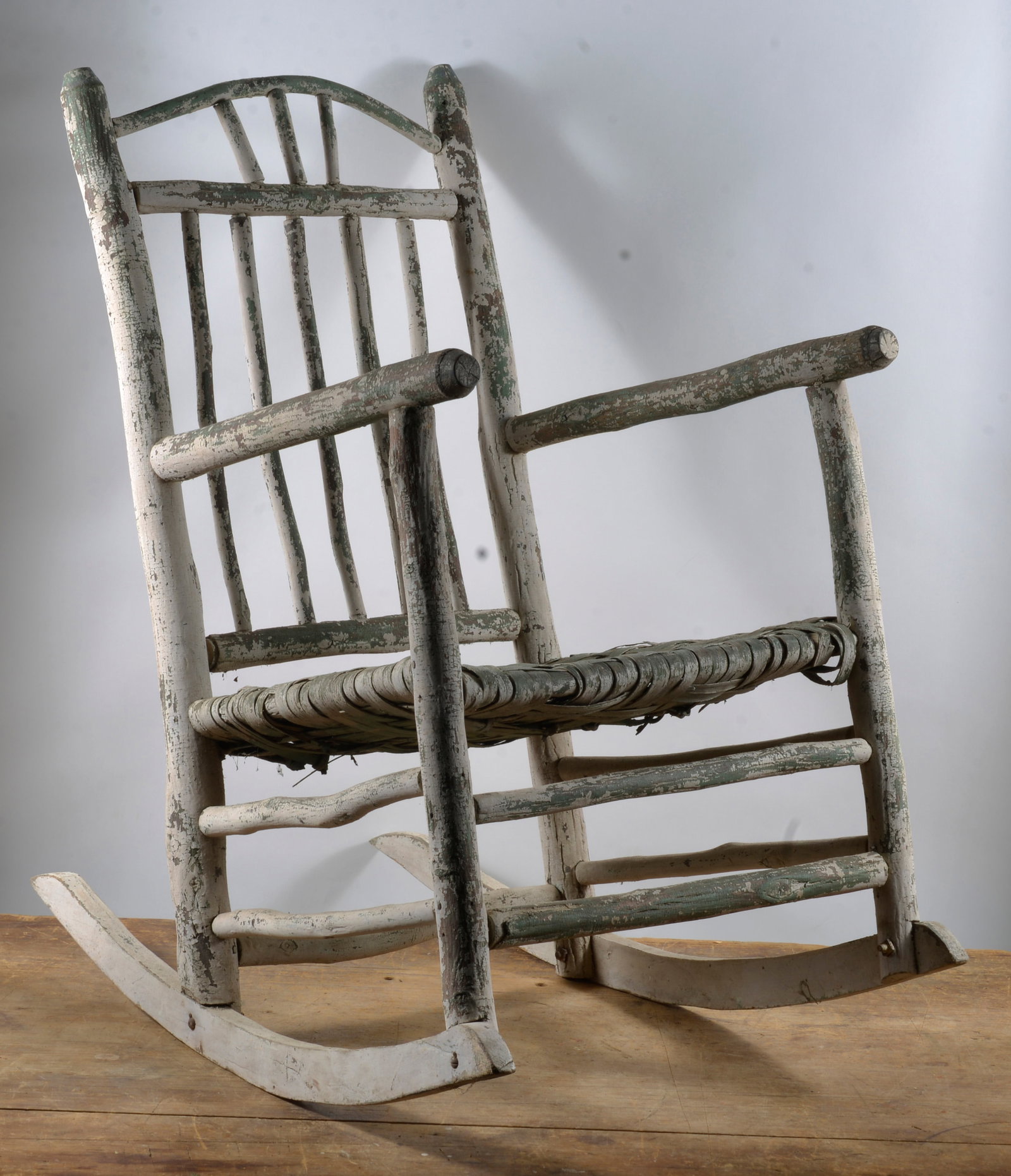 Folk Art Root Rocker: see photos for details. If the pottery has defects we will announce in the listing. All items are sold as is where is no returns or refunds. Most of these items can be shipped in house. If Shipping IS