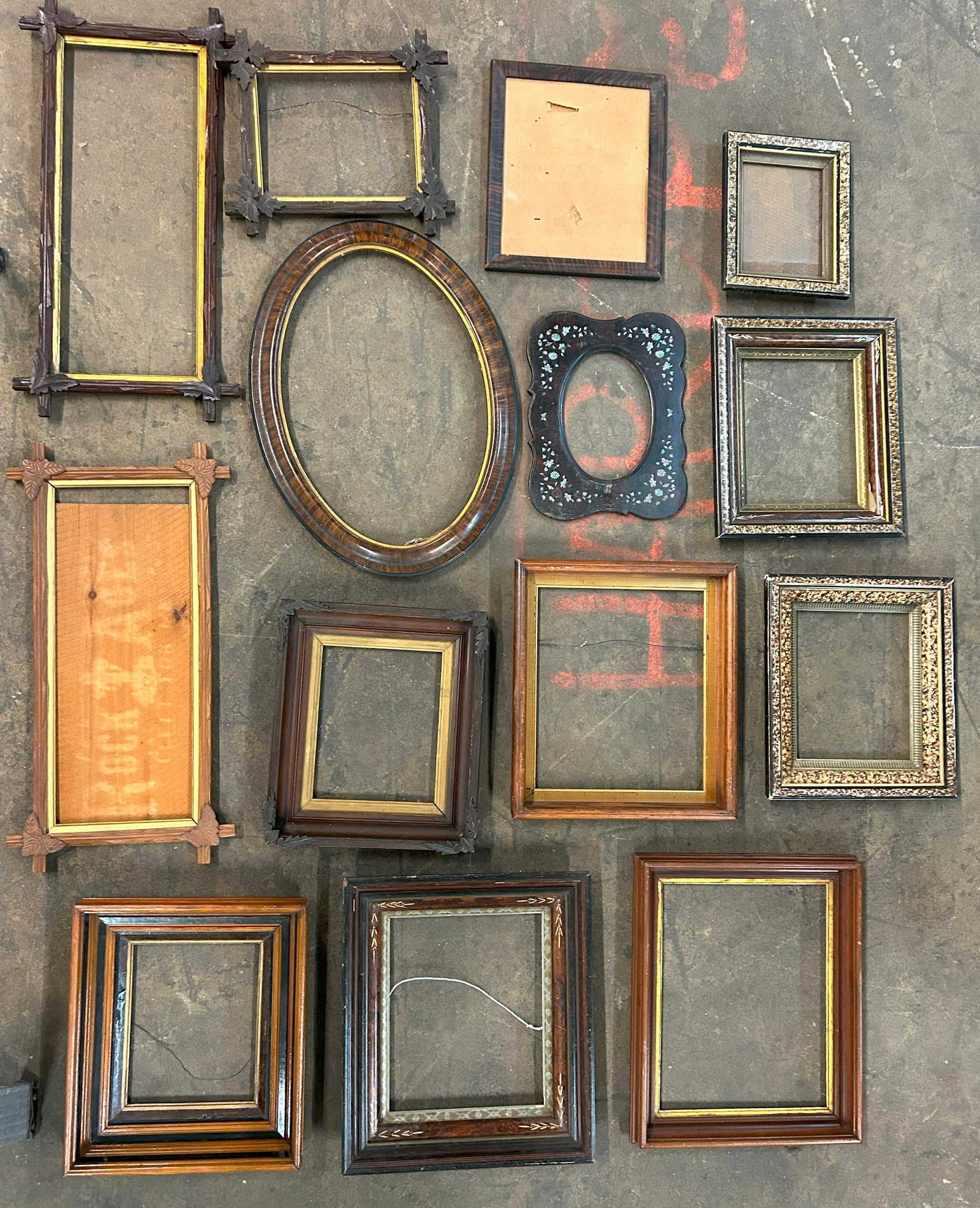 Collection of Antique Frames: see photos for details. If the pottery has deffects we will announce in the listing. All items are sold as is where is no returns or refunds. Most of these items can be shipped in house. If Shipping I