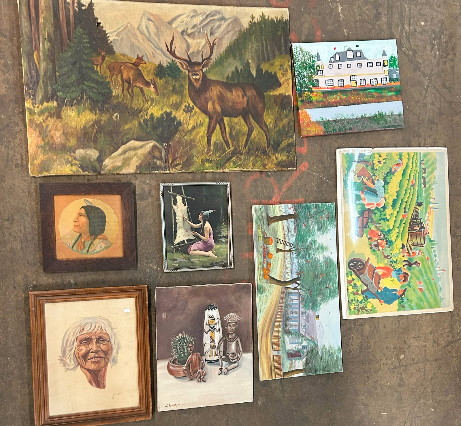 Collection of Framed Works: see photos for details. If the pottery has deffects we will announce in the listing. All items are sold as is where is no returns or refunds. Most of these items can be shipped in house. If Shipping I