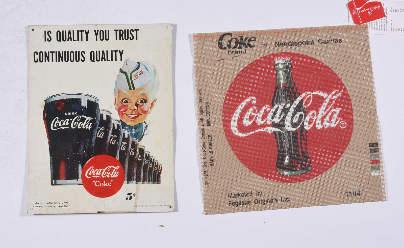 VINTAGE COCA COLA NEEDLEPOINT CANVAS & SIGN (1 of 1)