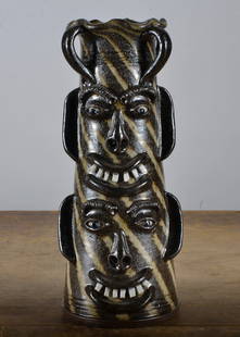 AV Smith Totem Face Jug vase: 13"H - totem vase, very nice and folky. Signed on bottom