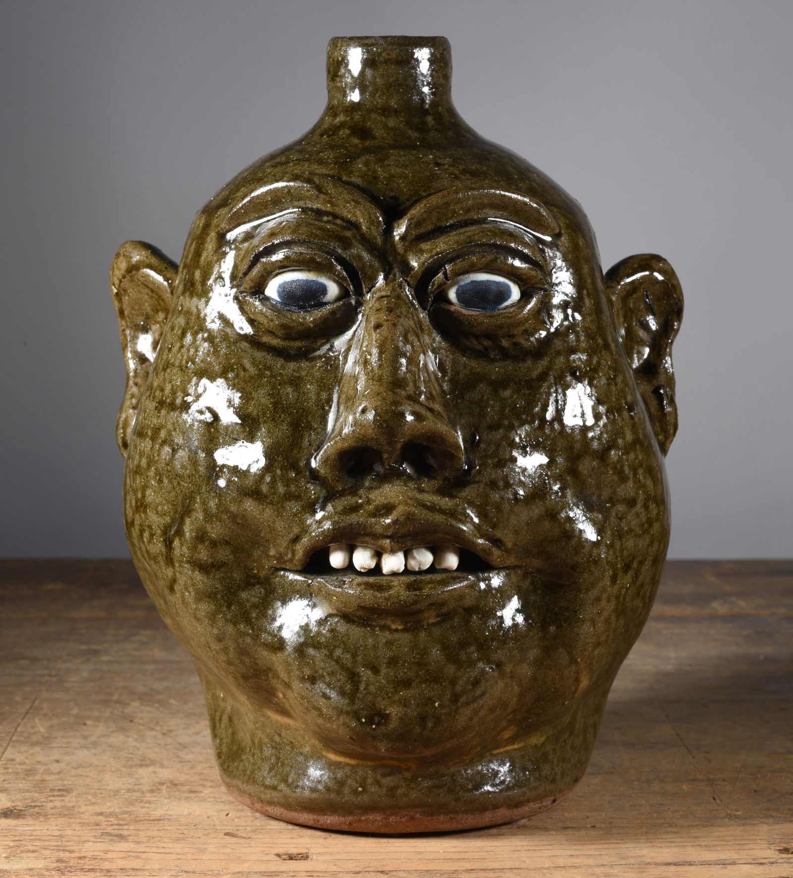 Lanier Meaders Face Jug: 10"H - alkaline glaze, clay teeth and eyes. Excellent condition.