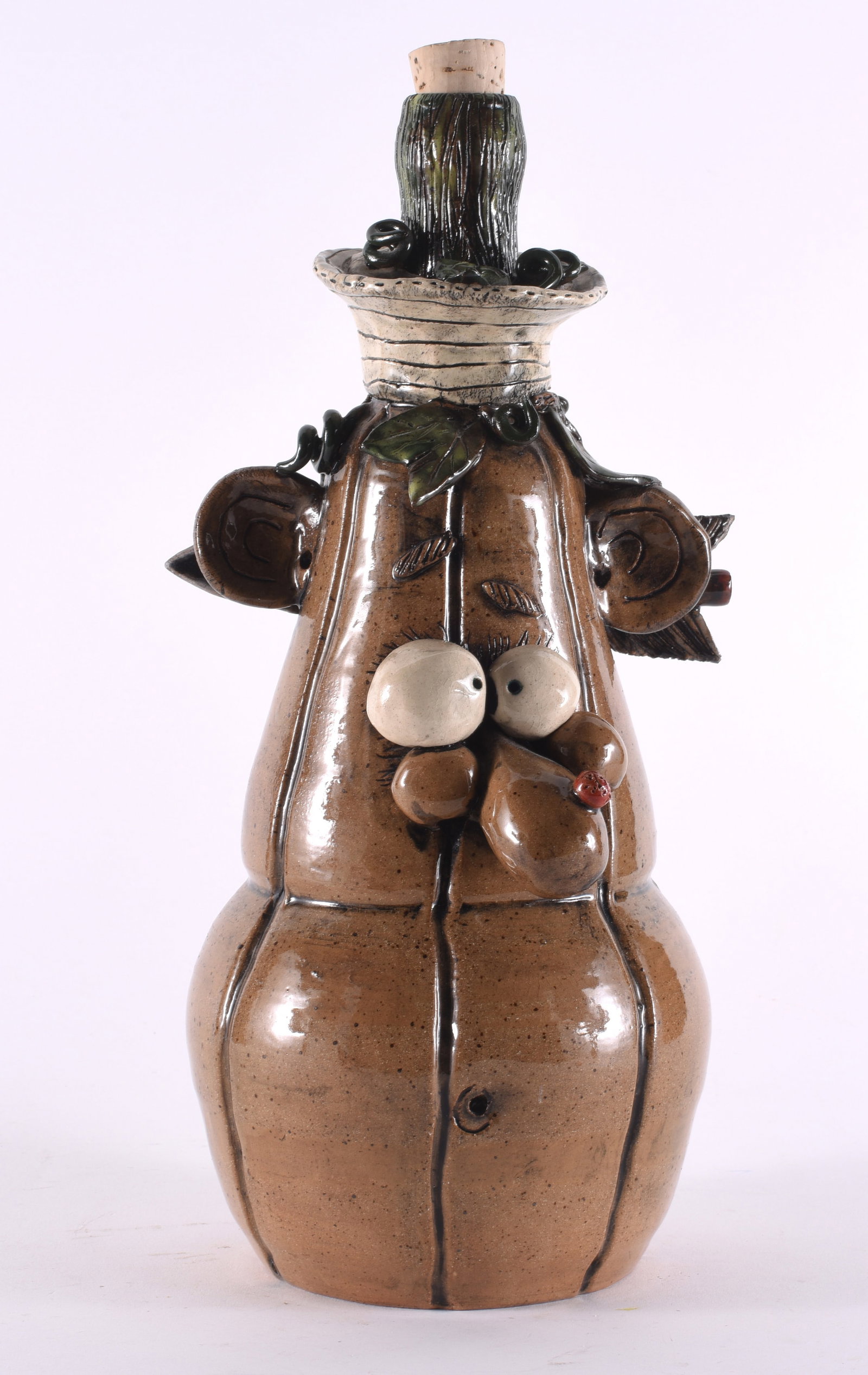 Randy Folk Pottery: 13"H - folk pottery gourd jug