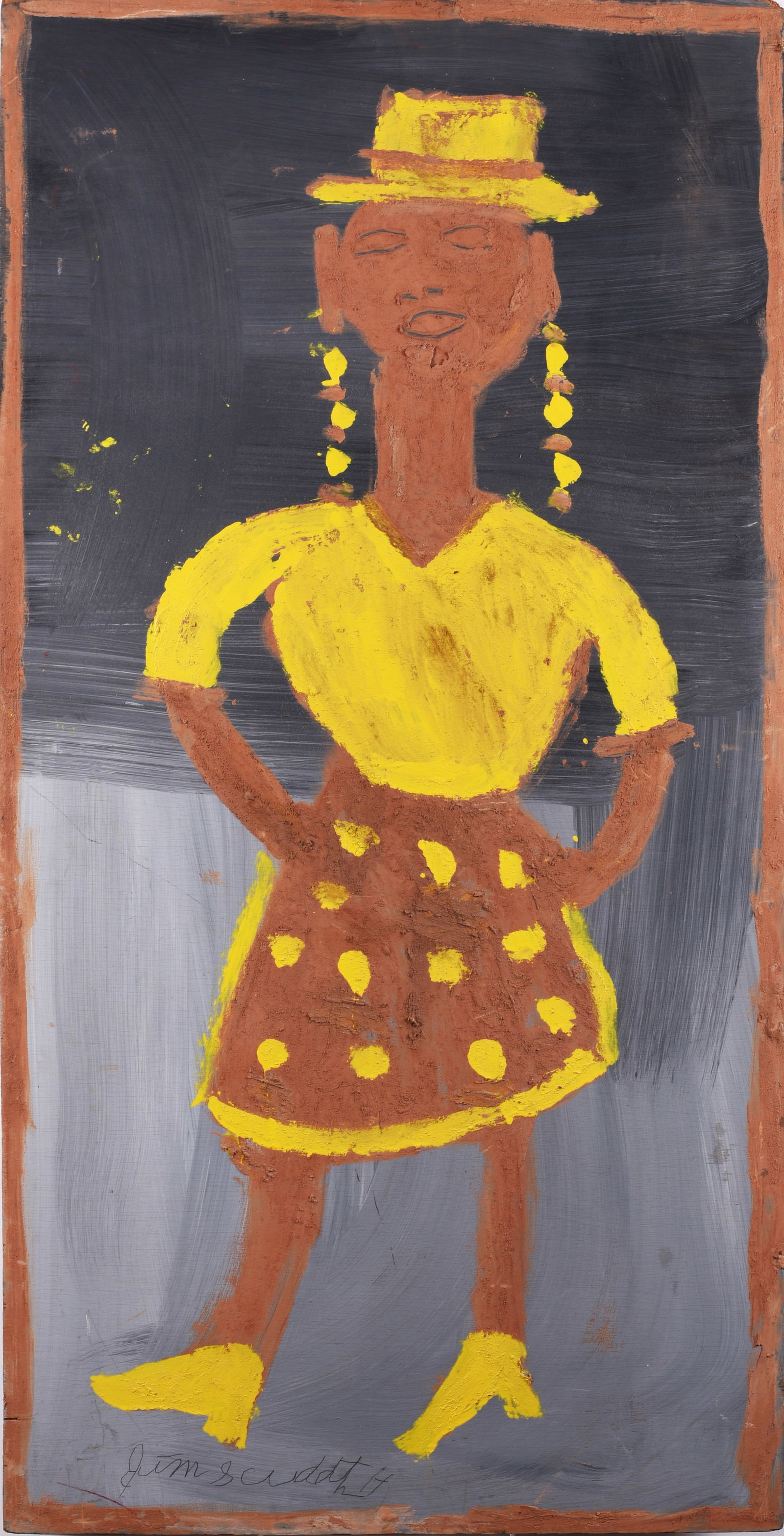 Jimmy Lee Sudduth (1910 - 2007): 24" x 48" Mud portrait. Signed lower left.