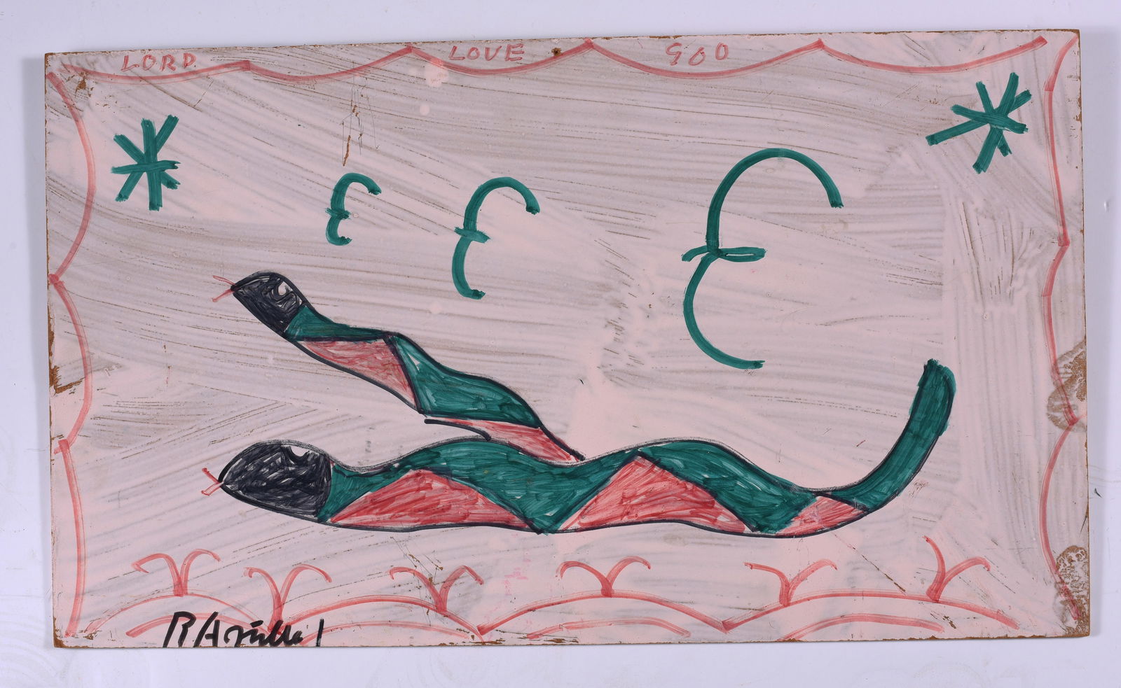 RA Miller (1912 - 2006): paint on masonite board, signed lower left 20" x 11.5"