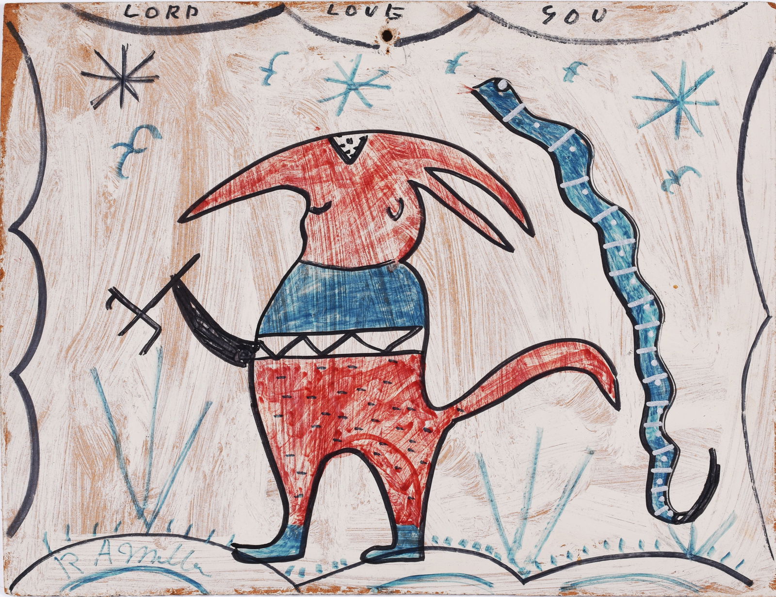 RA Miller (1912 - 2006): 16" x 12" paint on masonite board, signed lower left.