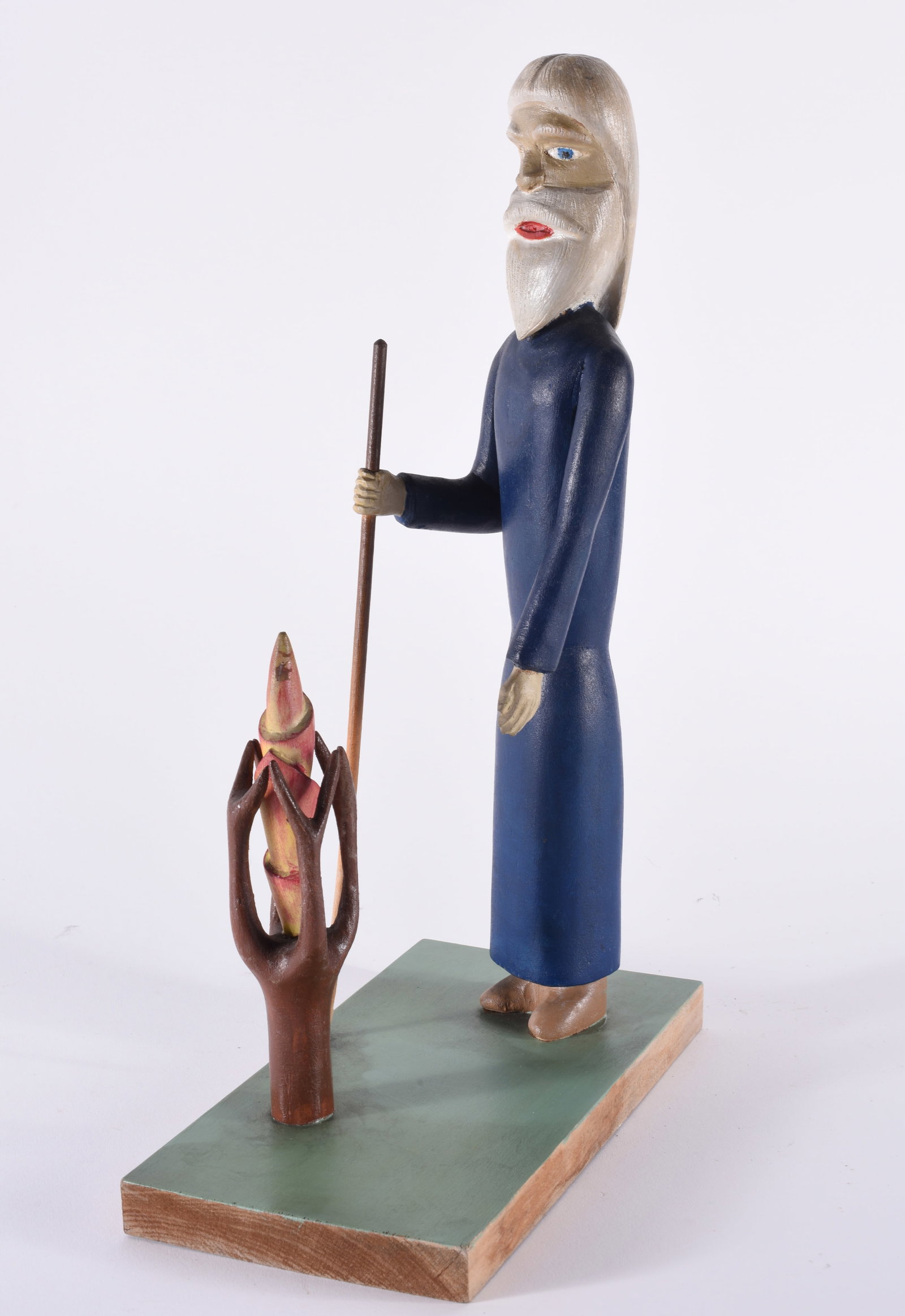 Unknown Artist, Wood Carved Moses: Moses with burning bush, 14"H