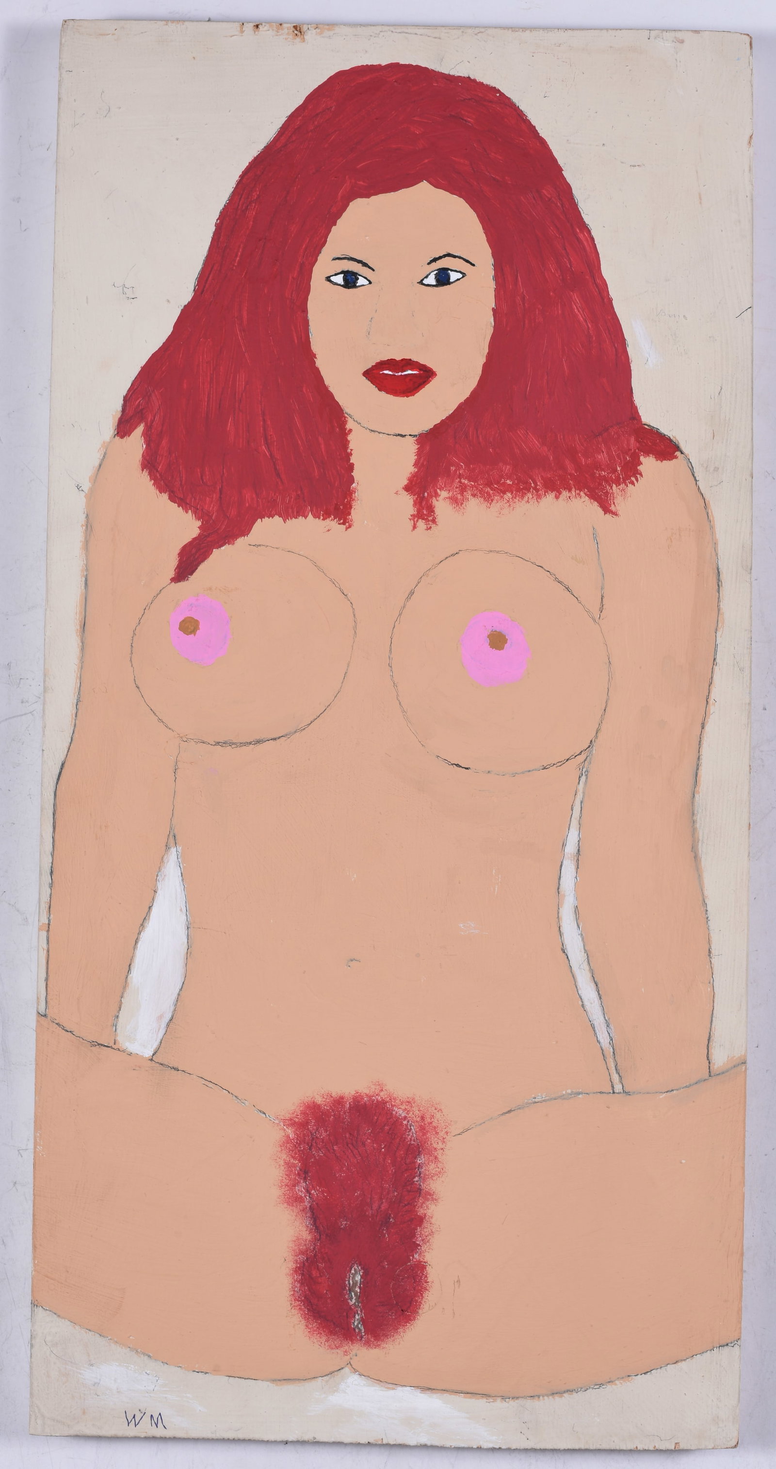 Willie McCord Nude Painting: paint on wood, Willie is Jake McCord's brother. 11.5" X 23"