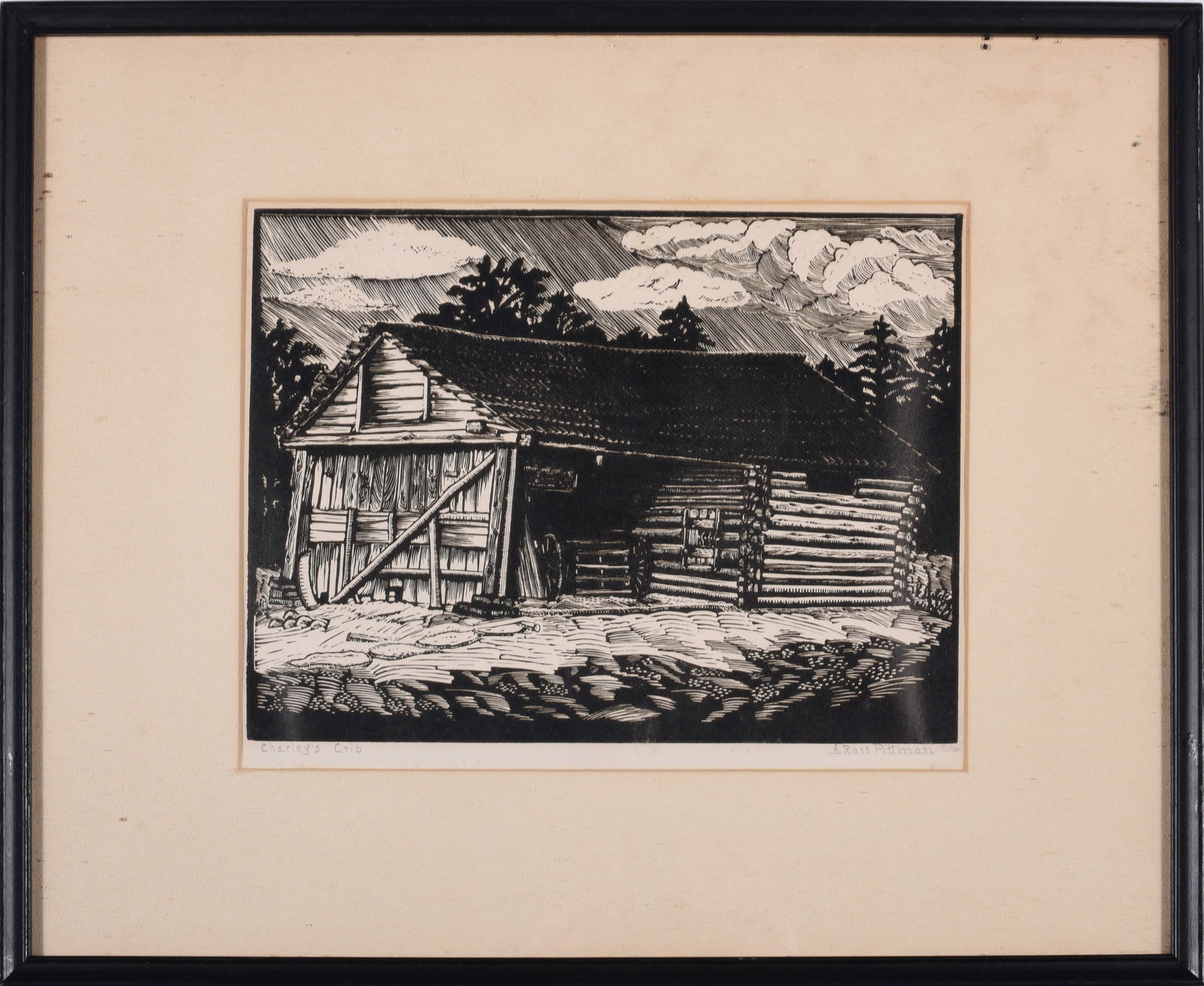 A. ROSS PITTMAN ETCHING: PENCIL SIGNED MATTED & FRAMED TO 18.75" X 15.75" From the collection of Larry Hackley