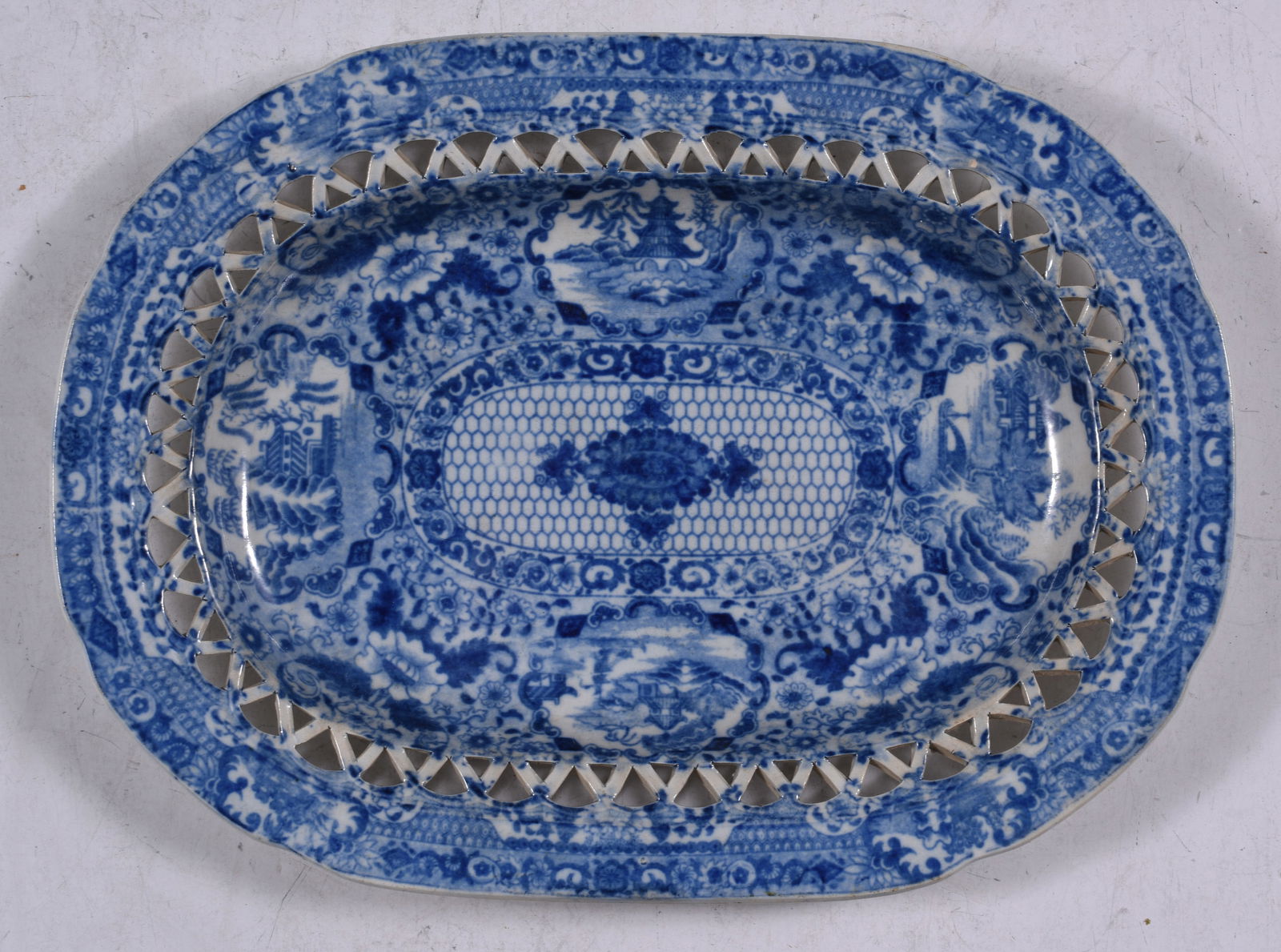 BLUE TRANSFERWARE, RETICULATED SMALL PLATTER (1 of 2)
