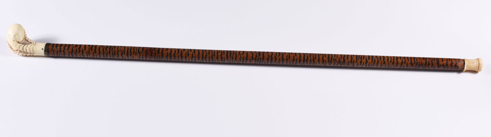 Carved Walking Stick: 34.5" - bone handle carved and decorated cane