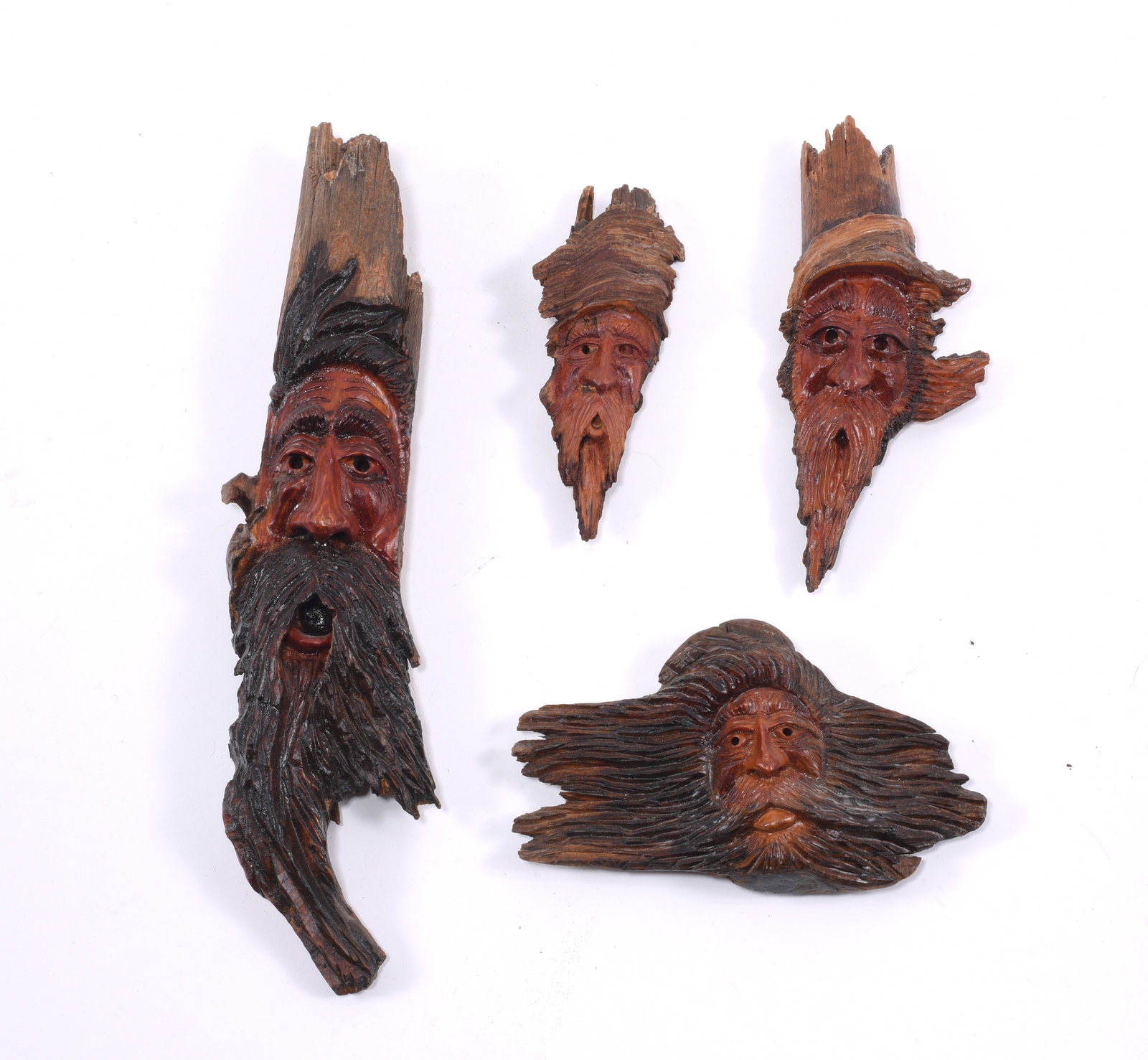 Spirit Carvings: LARGEST IS 12"H - carved wood and stain