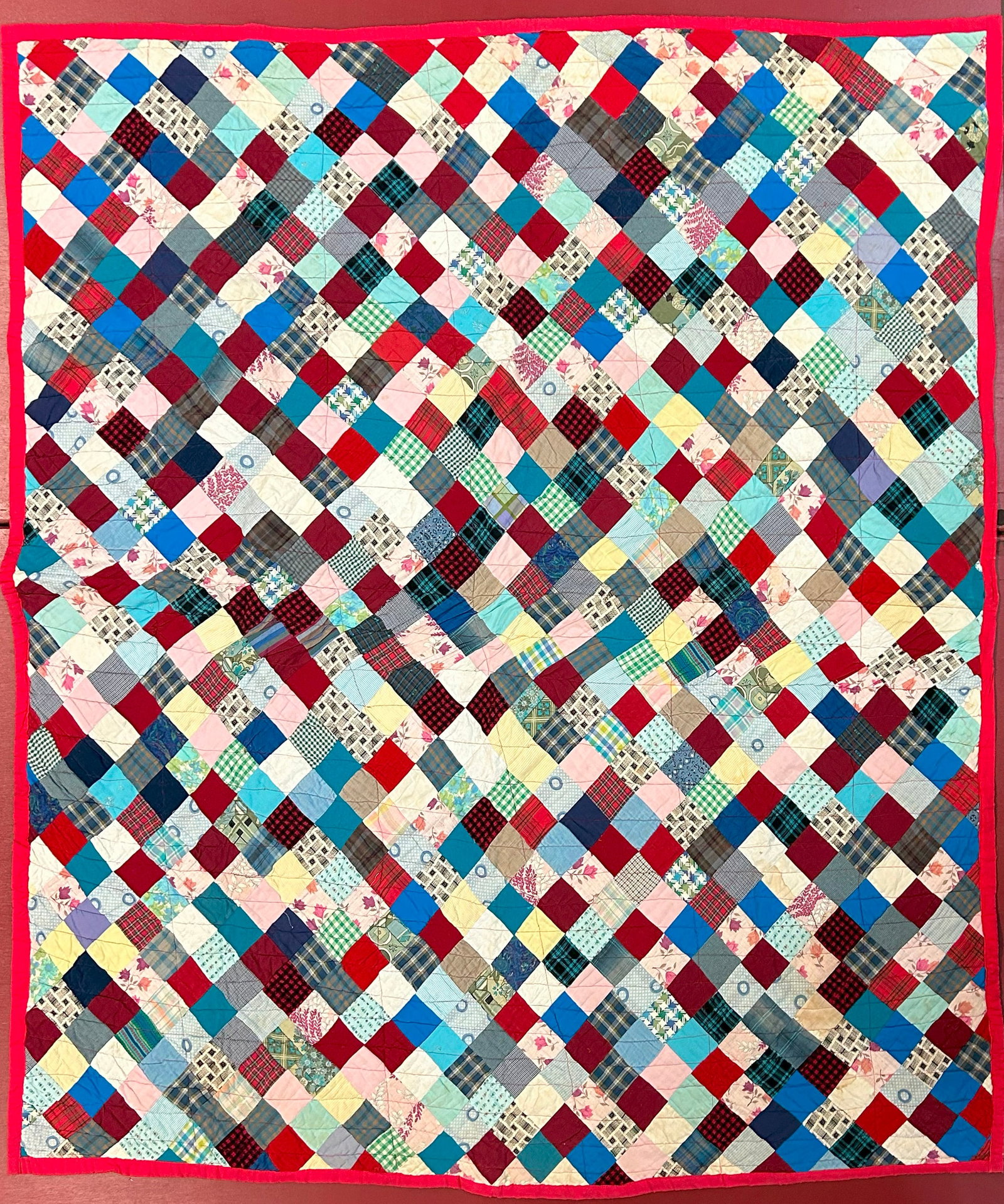 African American Quilt 74" x 66": fresh from an estate. Southeastern United States. All quilts have wear from age. Please see photos for holes and stains as they will be pictured if any.