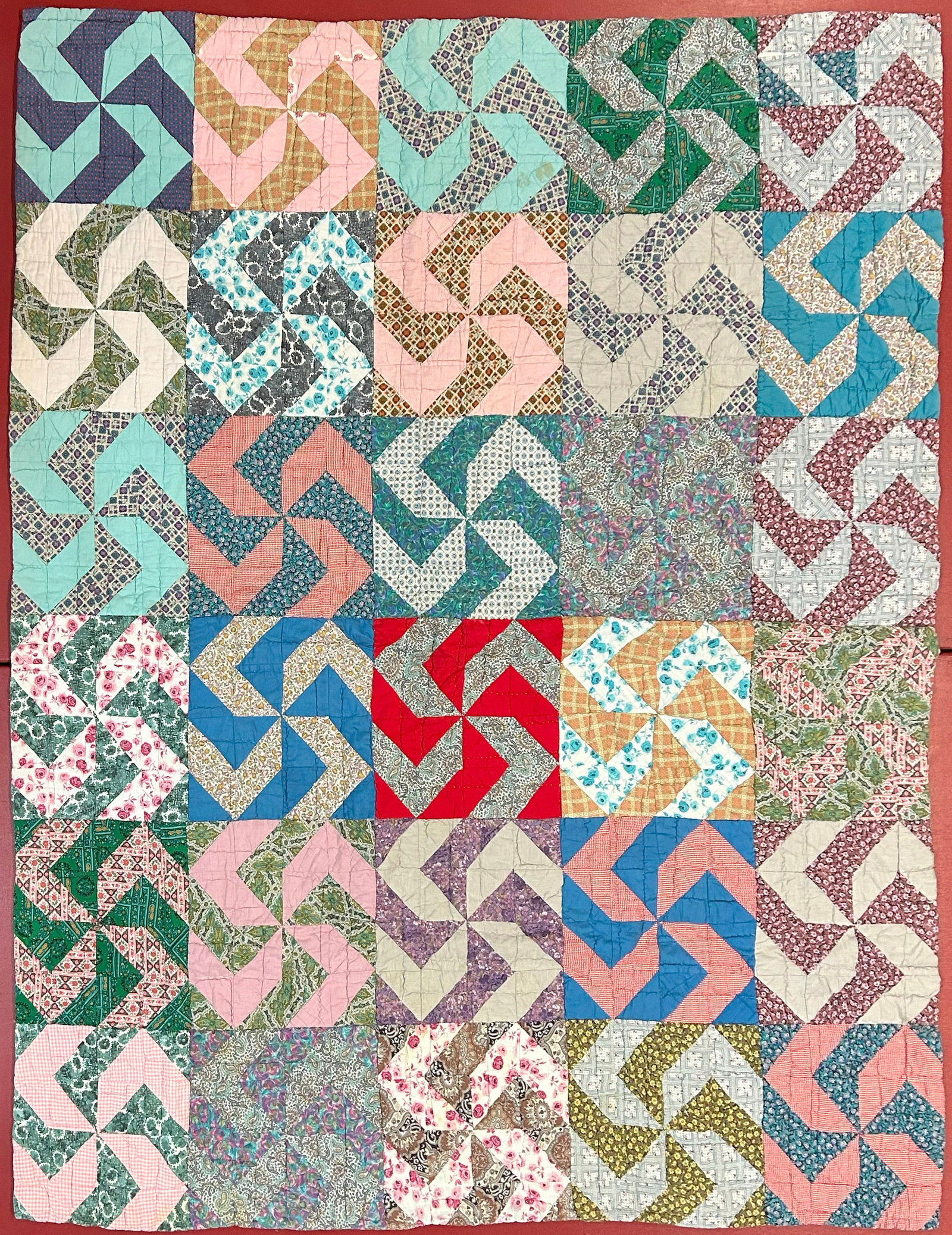 Antique American Quilt 67" x 80": fresh from an estate. Southeastern United States. All quilts have wear from age. Please see photos for holes and stains as they will be pictured if any.