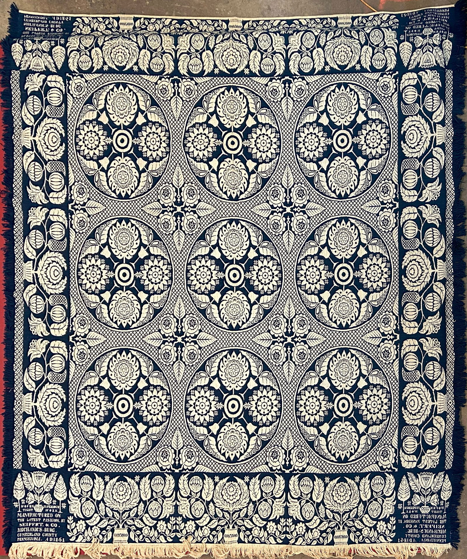 Antique Jacquard Coverlet 92" x 100" (1 of 4)