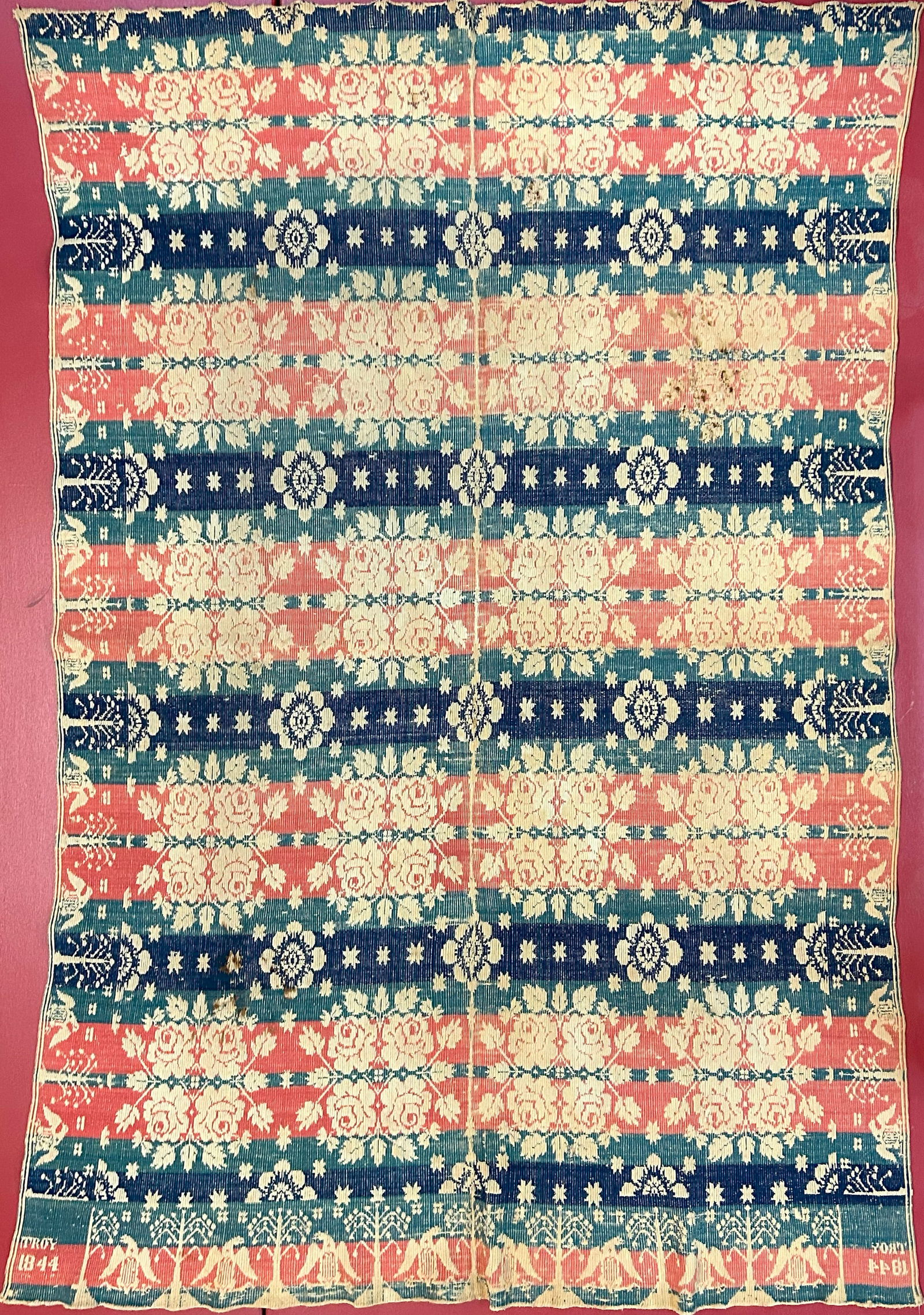 Antique Coverlet Signed Troy 1844 - 90" x 68" (1 of 7)