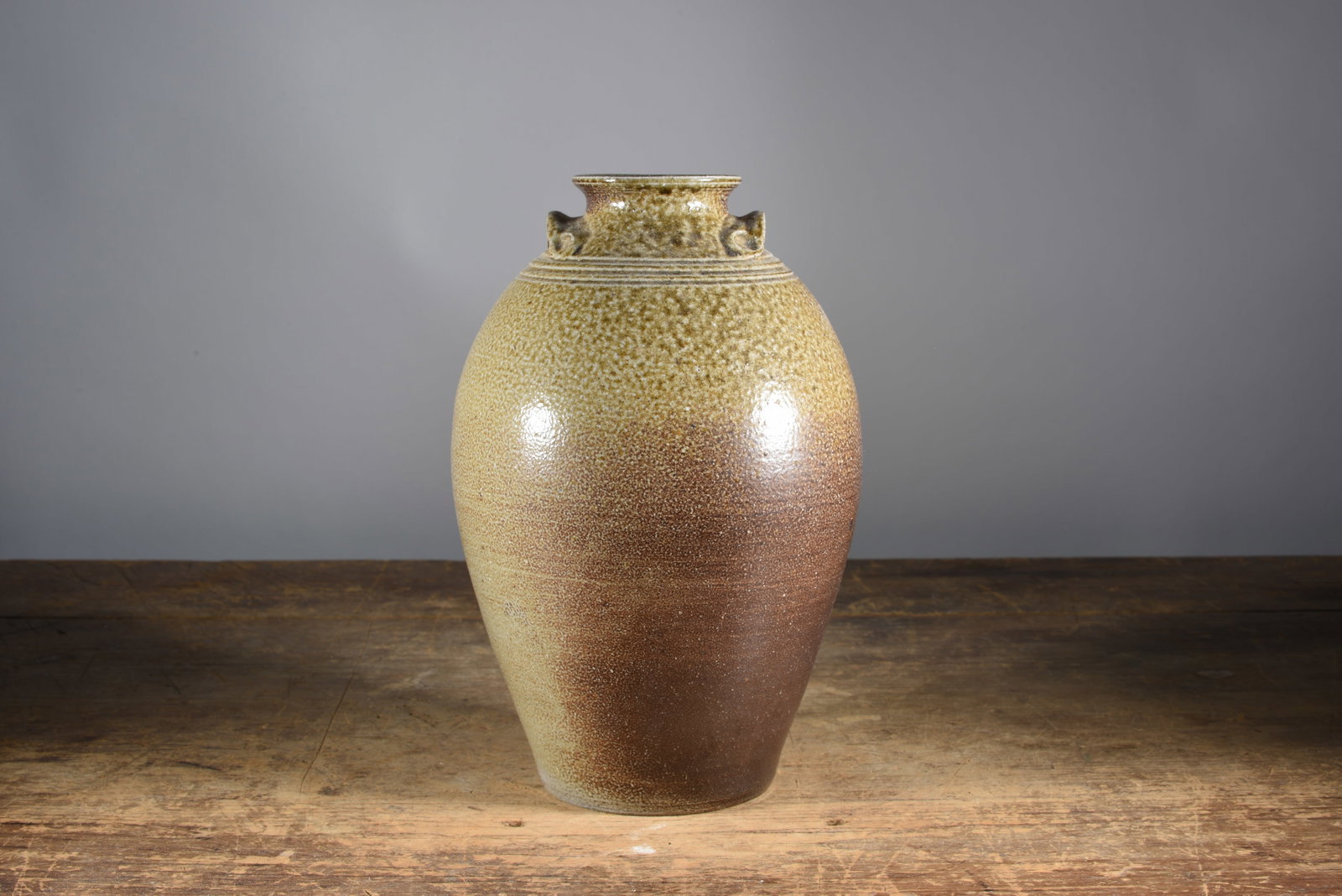 Vernon Owens Large Salt Glaze Jar: 11.5" signed on base side. A great salt glaze jar, early work by Vernon Owens. Dated 1989 stamped jugtown