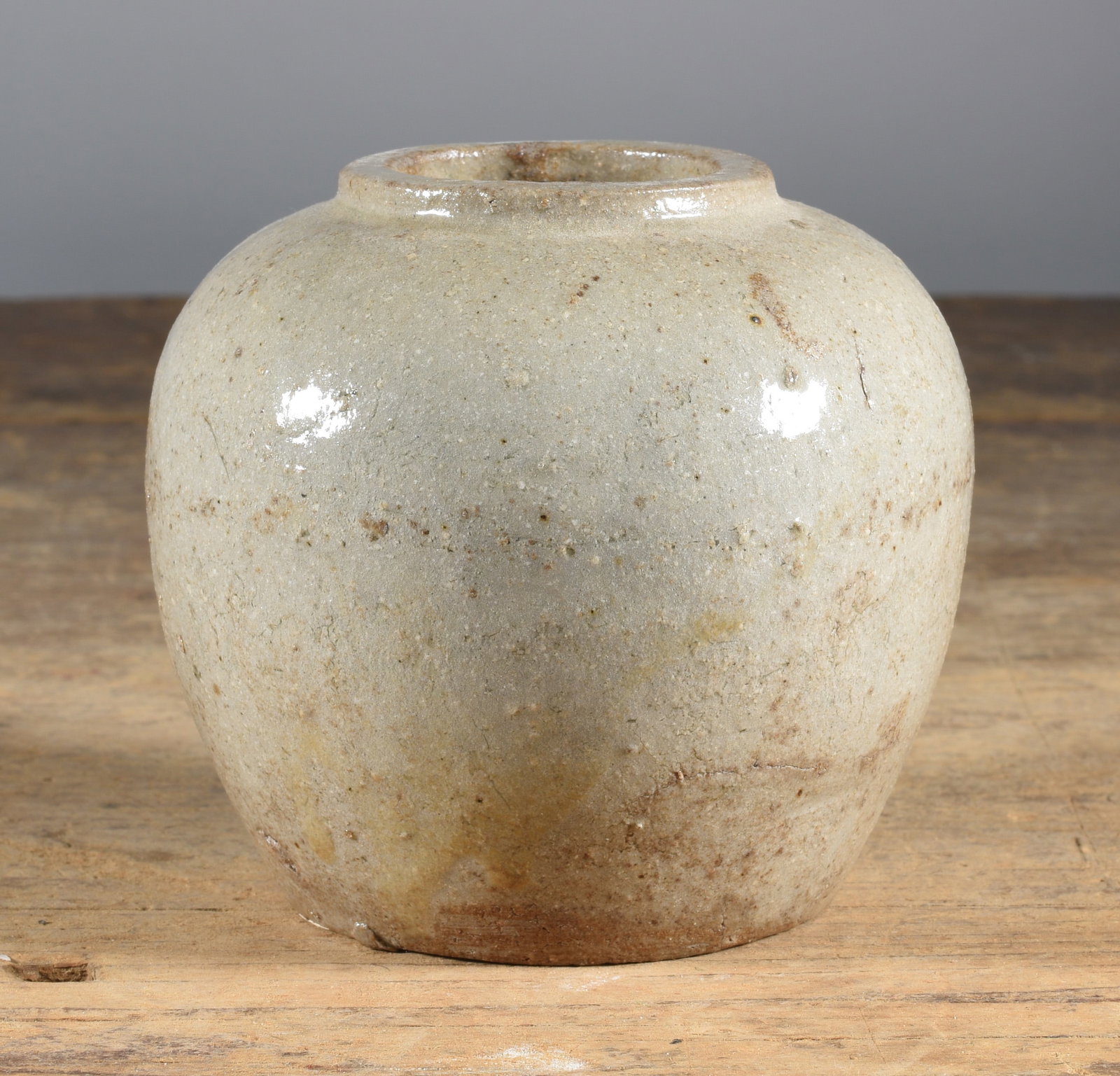Asian Stoneware Jar: 4" items are estate condition, they have been collected over the last 40 years and are now coming out to be sold again. See photos for details.