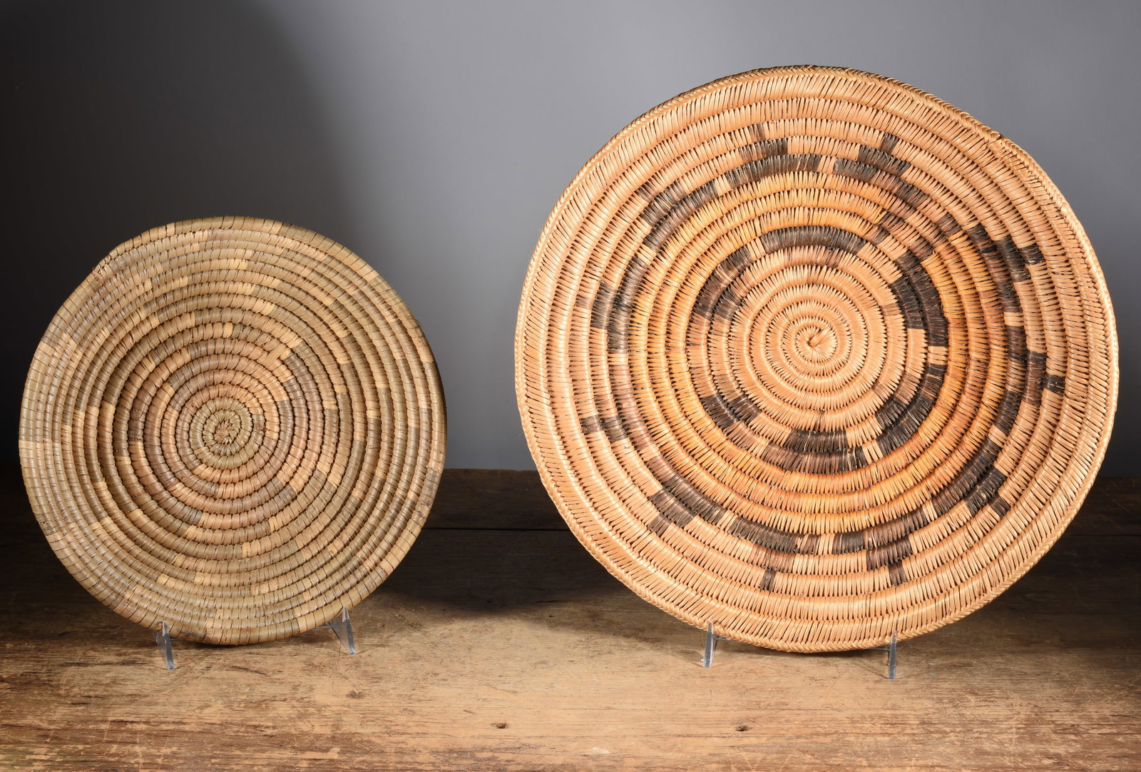 American Indian Basket: Largest is 15" x 15" items are estate condition, they have been collected over the last 40 years and are now coming out to be sold again. See photos for details.