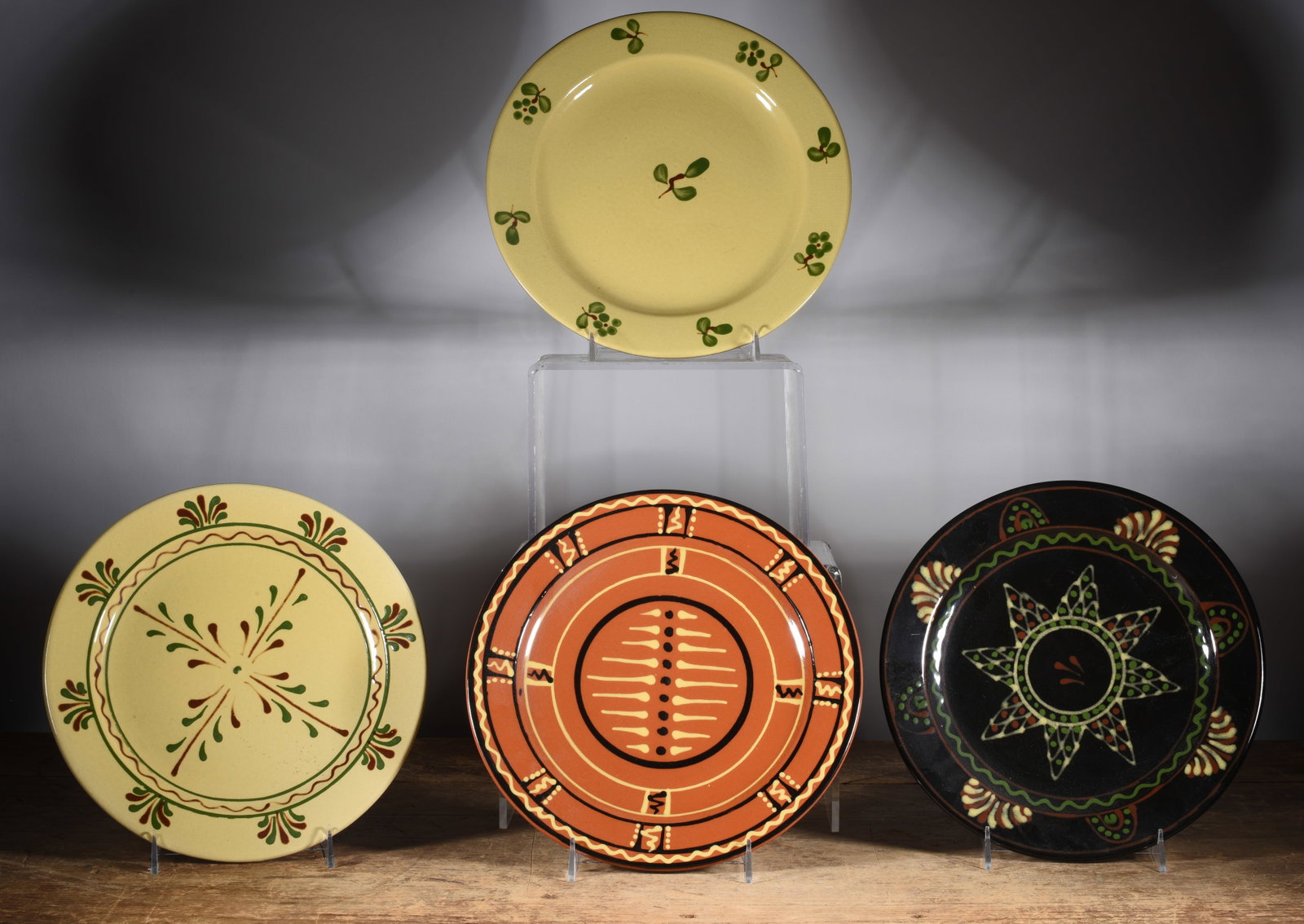 Old Salem Pottery Plates (4): 11" items are estate condition, they have been collected over the last 40 years and are now coming out to be sold again. See photos for details.
