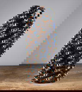 Marvin Bailey Eyeball Jug: 15.5" tall slynder eyeball jug, a unique form. Great glaze with the blue runs. Signed on bottom