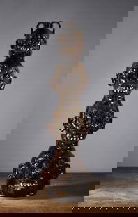 Marvin Bailey 4 Stack Totum: 27.5" very tall 4 stack totum face jug. Signed on botto. Broken china teeth.