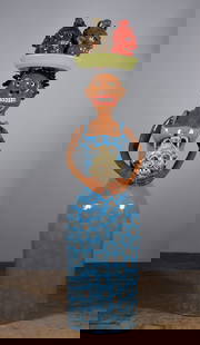 Marvin Bailey Miniature Face Jug Figural: 23" 5 miniature face jugs attached to this figural making it an outstanding example of folk pottery, signed on bottom.