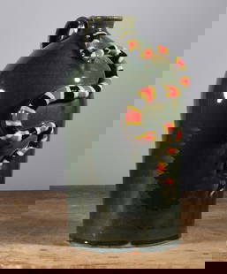 Marvin Bailey Snake Jug: 14" unique green glaze and a coral snake on side, signed on bottom.