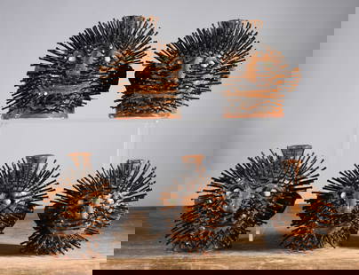 Marvin Bailey Pin Head Graduated Set Face Jugs: smallest is 5.5" tallest is 7" graduated set of 5 pin head face jugs. All signed on bottom.