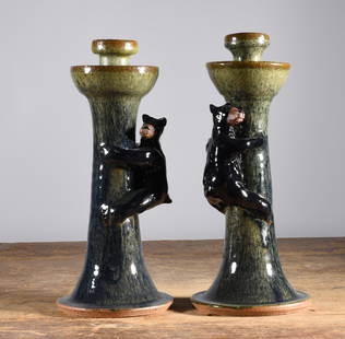 Marvin Bailey Bear Candle Sticks: 11" bear figural candel sticks, signed on bottom.
