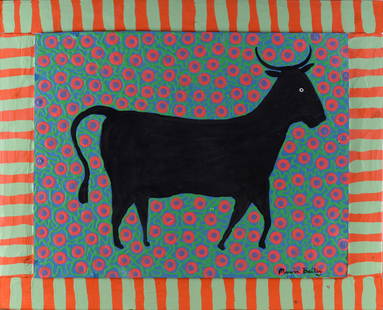 Marvin Bailey Folk Art Painting Cow: 30"x24" incredible folk paintings by potter Marvin Bailey. Thick paint on wood baord with artist built and painted frames. Ready to hang. Signed.