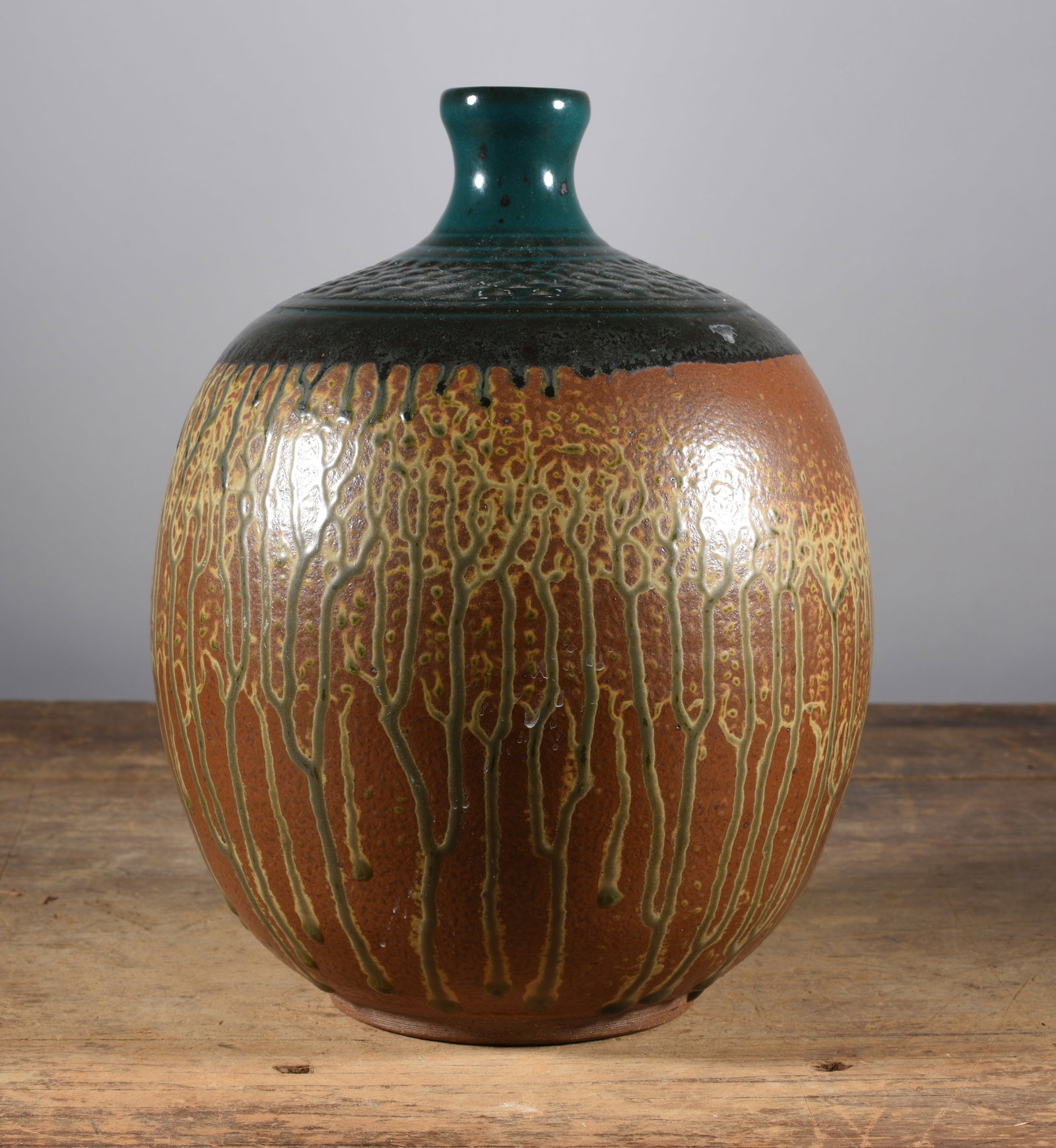 Jack Phillips Pottery Vase: 10" outstanding glaze north carolina pottery. Signed on bottom