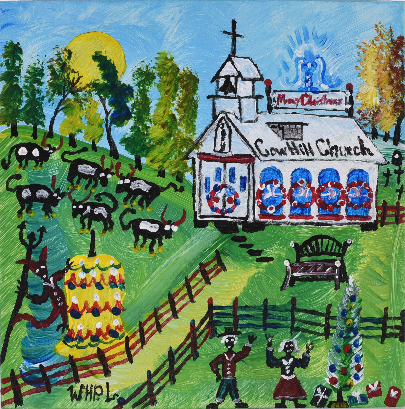 Wade Ledbetter (1951 - ): 6" x 6" paint on wood board. Wade Ledbetter was a real door knock picker from 1972 until his older age in the mid 2010's. He was responsible for discovering many rare southern antiquities such as the 