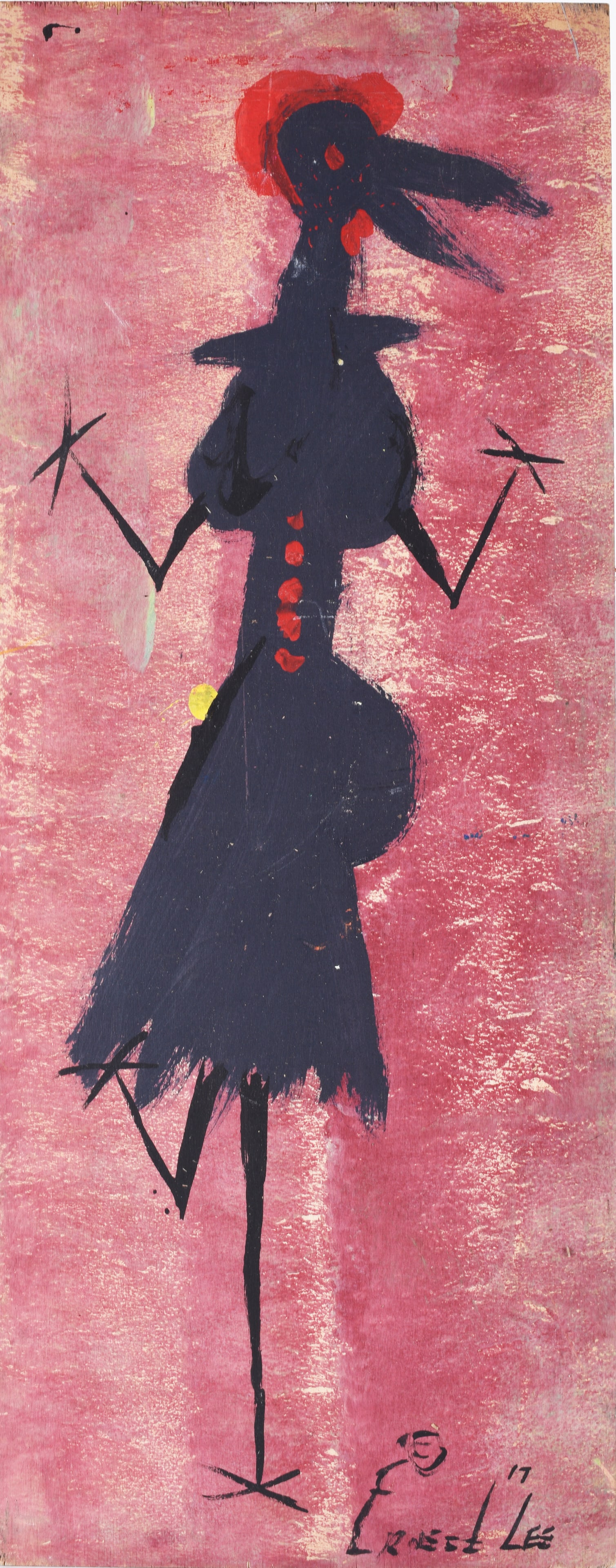 Ernest Lee Folk Art Painting: 12" x 30.5" paint on wood board, signed lower right.