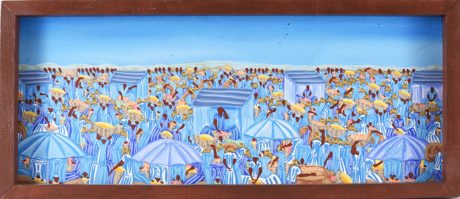 Michelet Fetitzil Haitian painting: 21" x 9" paint on canvas signed lower right dated 2002