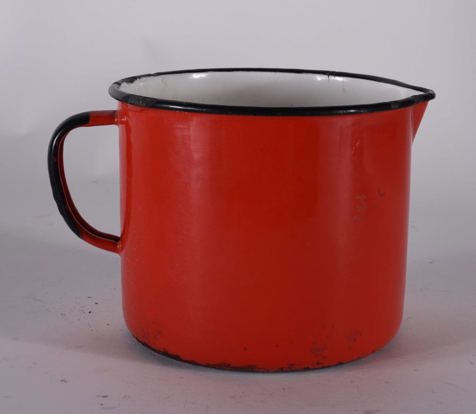 Enamelware Large Pitcher: height 5" - These items are old and have ware, see photos for condition. All sales are final.
