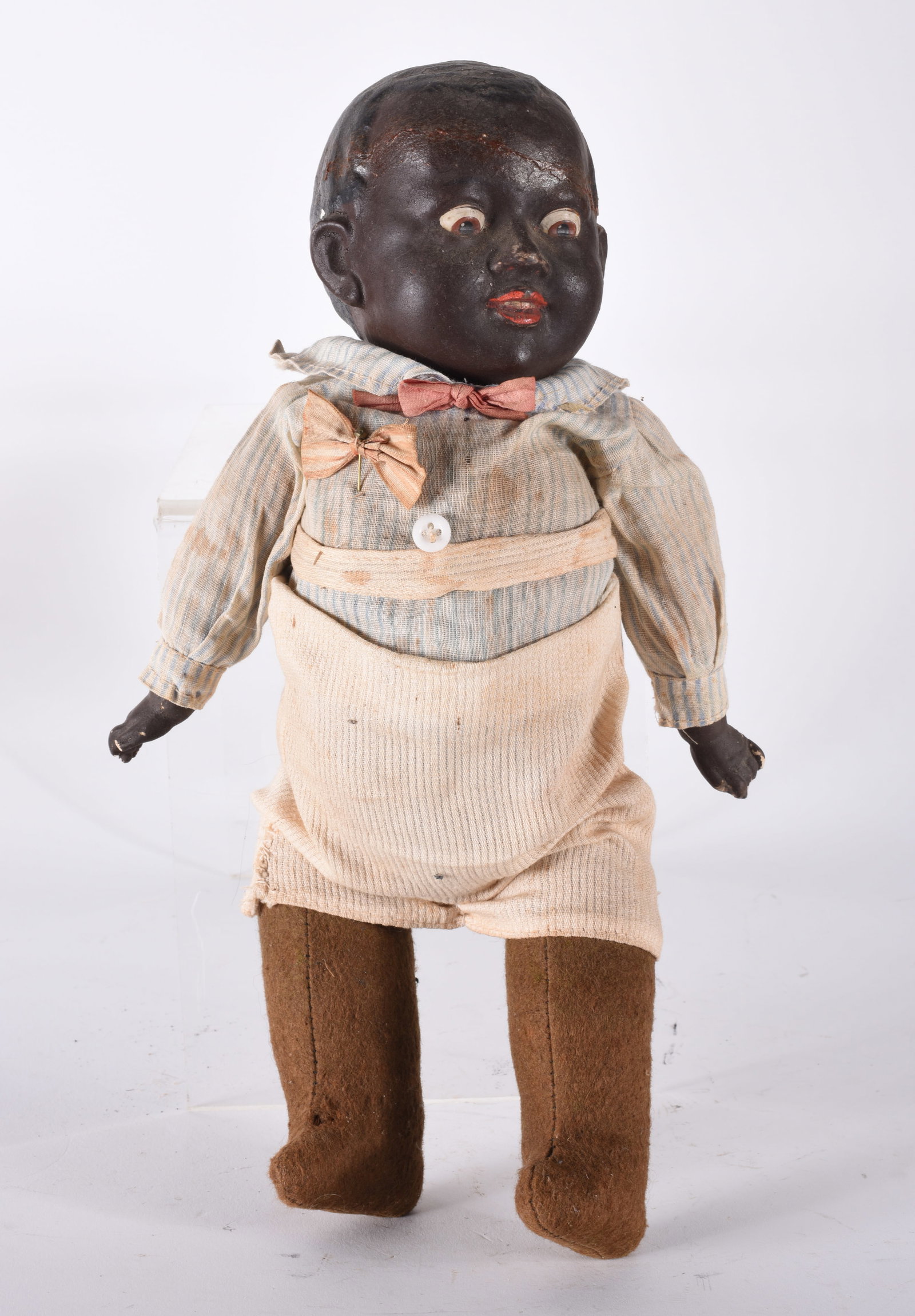 Antique African American Baby Doll: height 13" - These items are old and have ware, see photos for condition. All sales are final.
