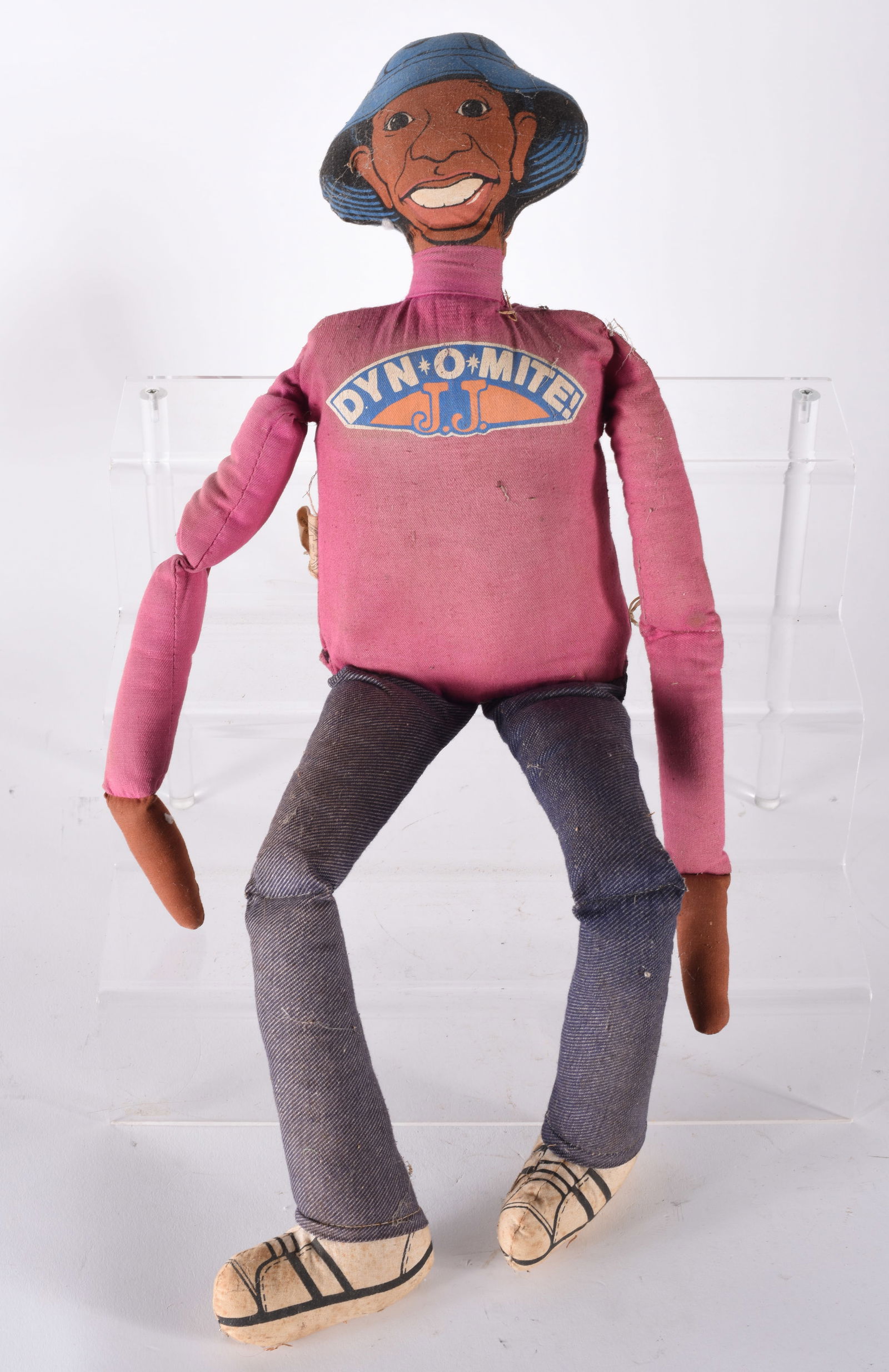 Dynomite JJ Pull Toy Doll: 21" - pull string pulls but nothing happens when it goes back in. These items are old and have ware, see photos for condition. All sales are final.