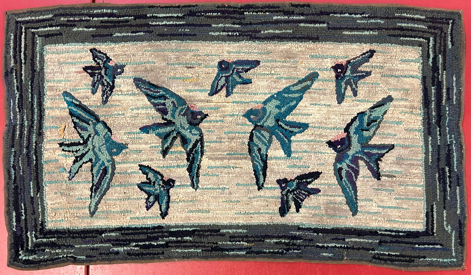 Antique Hooked Rug Blue Birds (1 of 4)