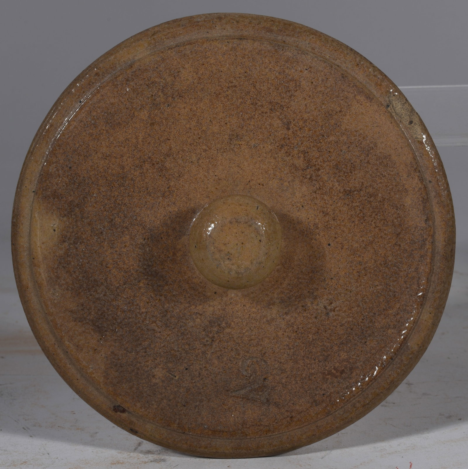 Salt Glaze Pottery Lid ca. 1860: 5.5" marked with a number 2 stamp possibly from the fox kiln