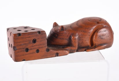 Anonymous Folk Art Carved Mouse Eating Cheese