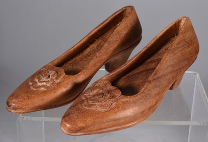 Folk Art Carved Pair of Shoes