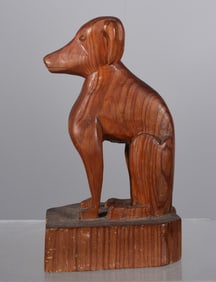 Folk Art Carved Dog on Base